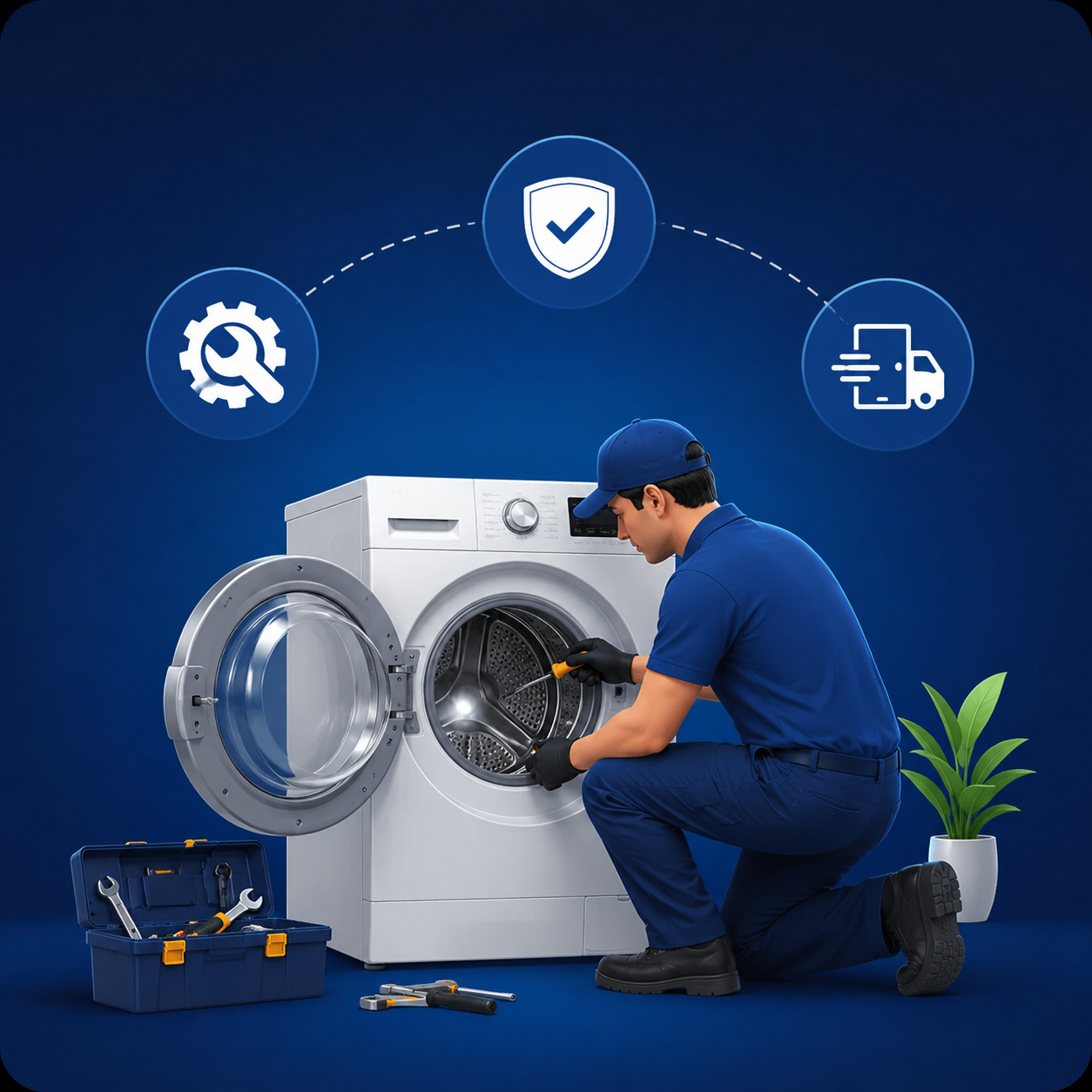 Technician servicing a washing machine